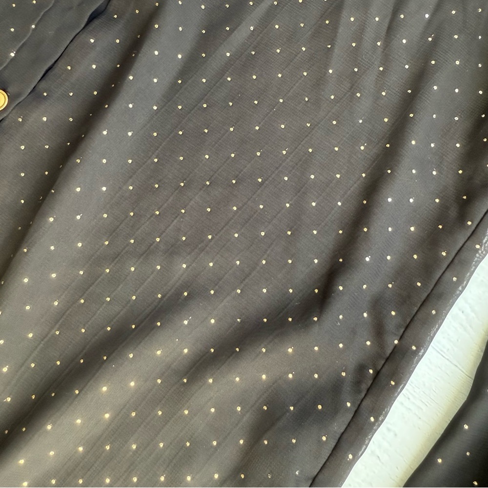 Vintage Black Button Up Blouse with Gold Polka Dots S - Picture 6 of 7
